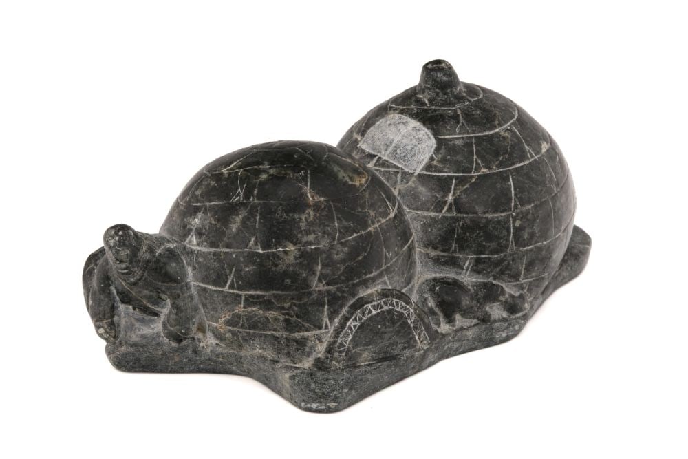 DAVIDIALUK ALASUA AMITTU, INUIT, Winter Camp with Hunter, Snow House, and Sled Dog, early 1960s (1 of 7)