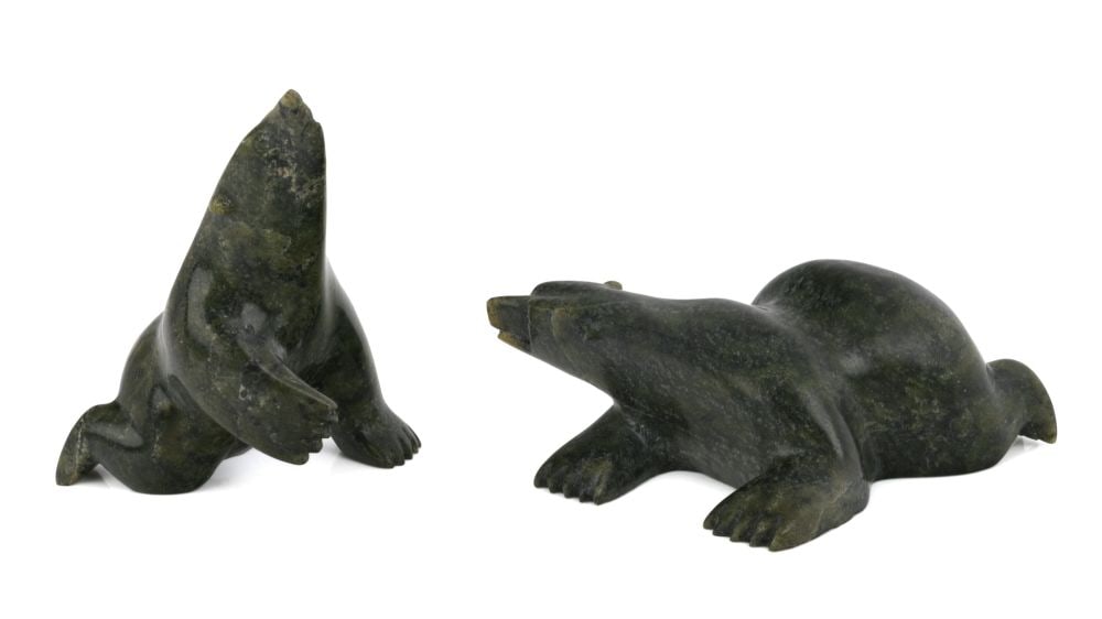 MOSESIE (MOE) POOTOOGOOK, INUIT, Two Works: Polar Bear Scenting and Polar Bear Resting, 2000s (1 of 6)