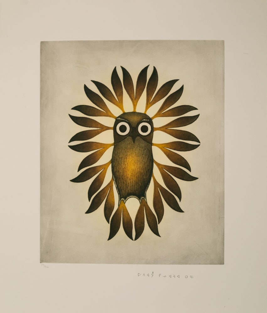 KENOJUAK ASHEVAK, INUIT, Young Owl, 2004 (Special Release): KENOJUAK ASHEVAK, C.C., R.C.A. (1927-2013) KINNGAIT (CAPE DORSET) Young Owl, 2004 (Special Release) Printmaker: STUDIO PM (MONTREAL) etching and aquatint, plate: 22 x 18 in (55.9 x 45.7 cm) / sheet: 3