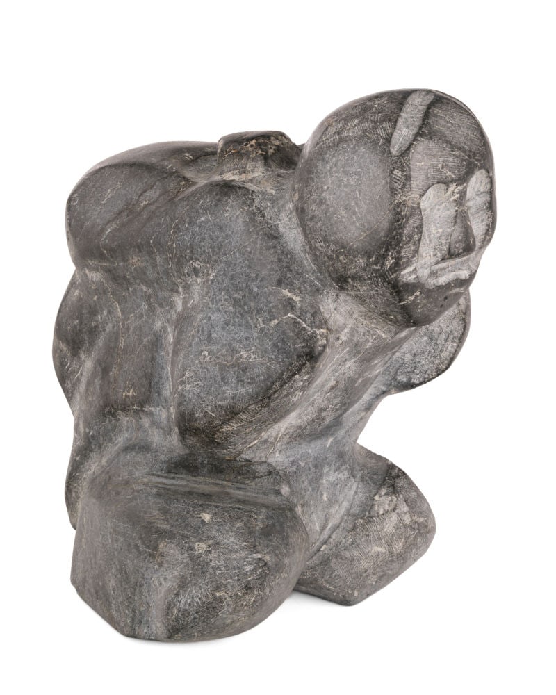 JOHN KAVIK, INUIT, Mother and Child, c. 1970s: JOHN KAVIK (1897-1993) KANGIQLINIQ (RANKIN INLET) Mother and Child, c. 1970s stone, 11.5 x 10 x 6 in (29.2 x 25.4 x 15.2 cm) signed, “ᑲᕕ”. Provenance Collection of John & Joyce