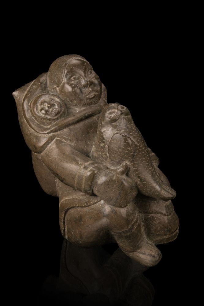 OSUITOK IPEELEE, R.C.A., INUIT, Mother with Child, Holding an Owl, c. 1970s (1 of 7)