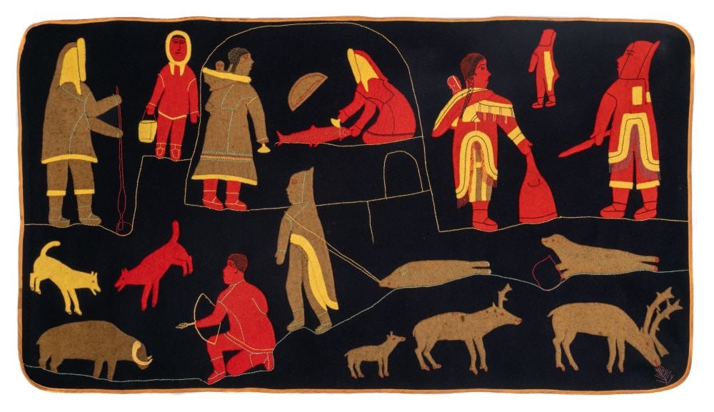 MARY KUUTSIQ, INUIT, Untitled Work on Cloth (Traditional Arctic Scenes), early-mid 1970s (1 of 2)