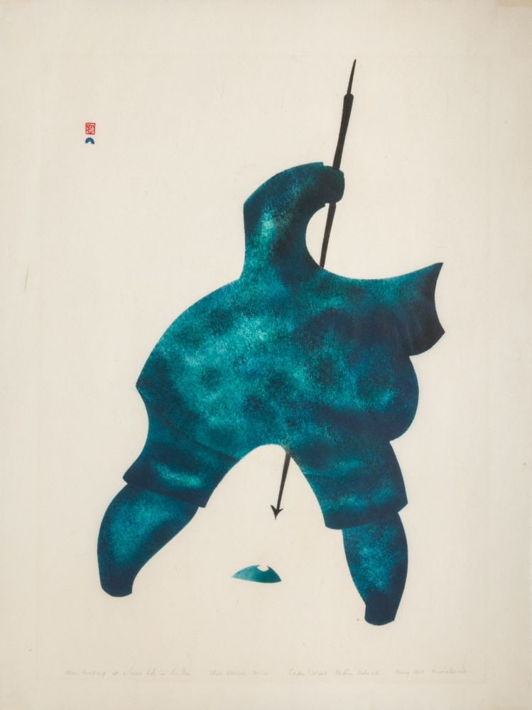 NIVIAQSI (NIVIAKSIAK), INUIT, Man Hunting at Seal Hole in Ice, 1959 #11 (1 of 2)