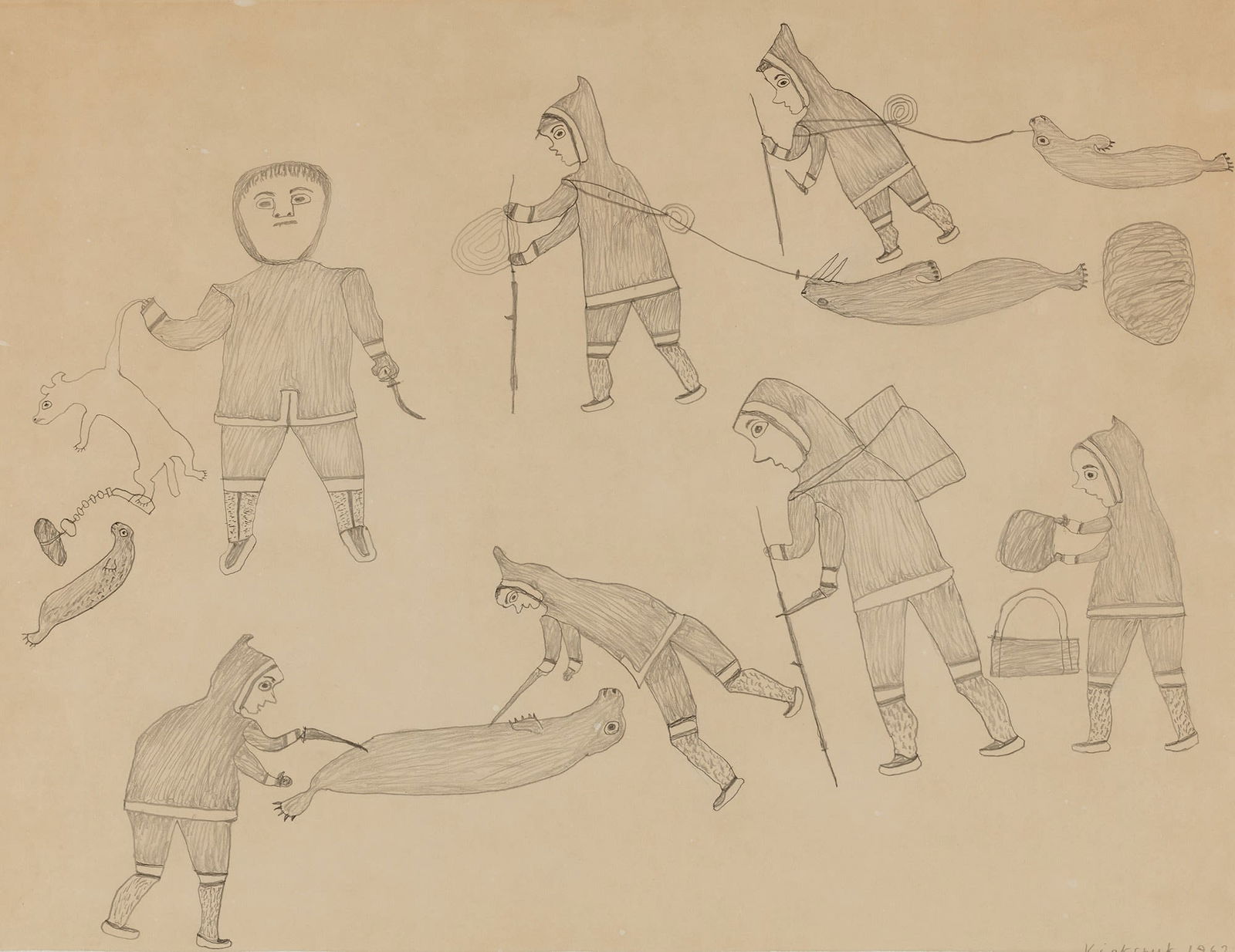 KIAKSHUK, INUIT, Hunting Scenes, 1962 (1 of 2)