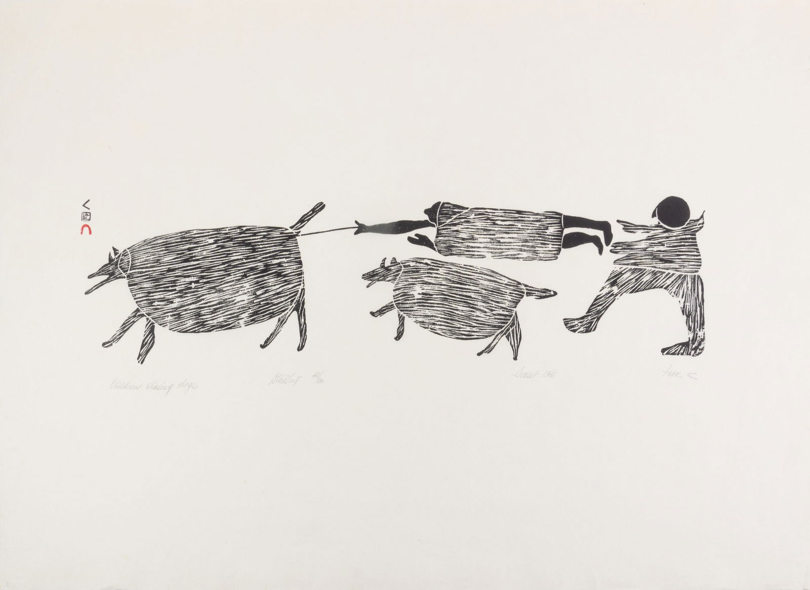 PARR, INUIT, Children Chasing Dogs, 1966 #3 (1 of 1)