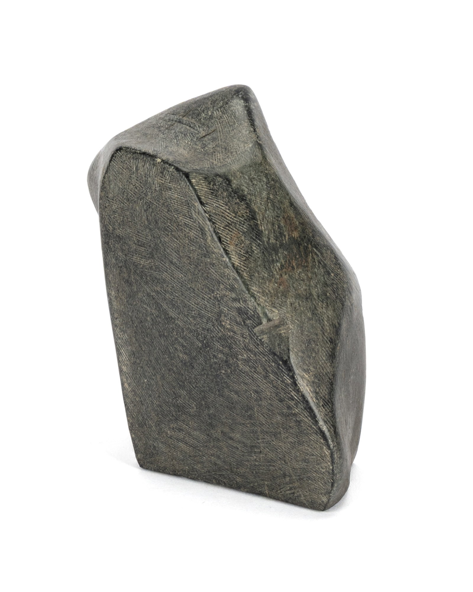 JOHN PANGNARK, INUIT, Kneeling Woman in an Amautiq, early 1970s: JOHN PANGNARK (1920-1980) ARVIAT (ESKIMO POINT) Kneeling Woman in an Amautiq, early 1970s stone, 4.5 x 4.25 x 2.25 in (11.4 x 10.8 x 5.7 cm) signed, "ᐸᓂᔭ". Provenance An American Pri