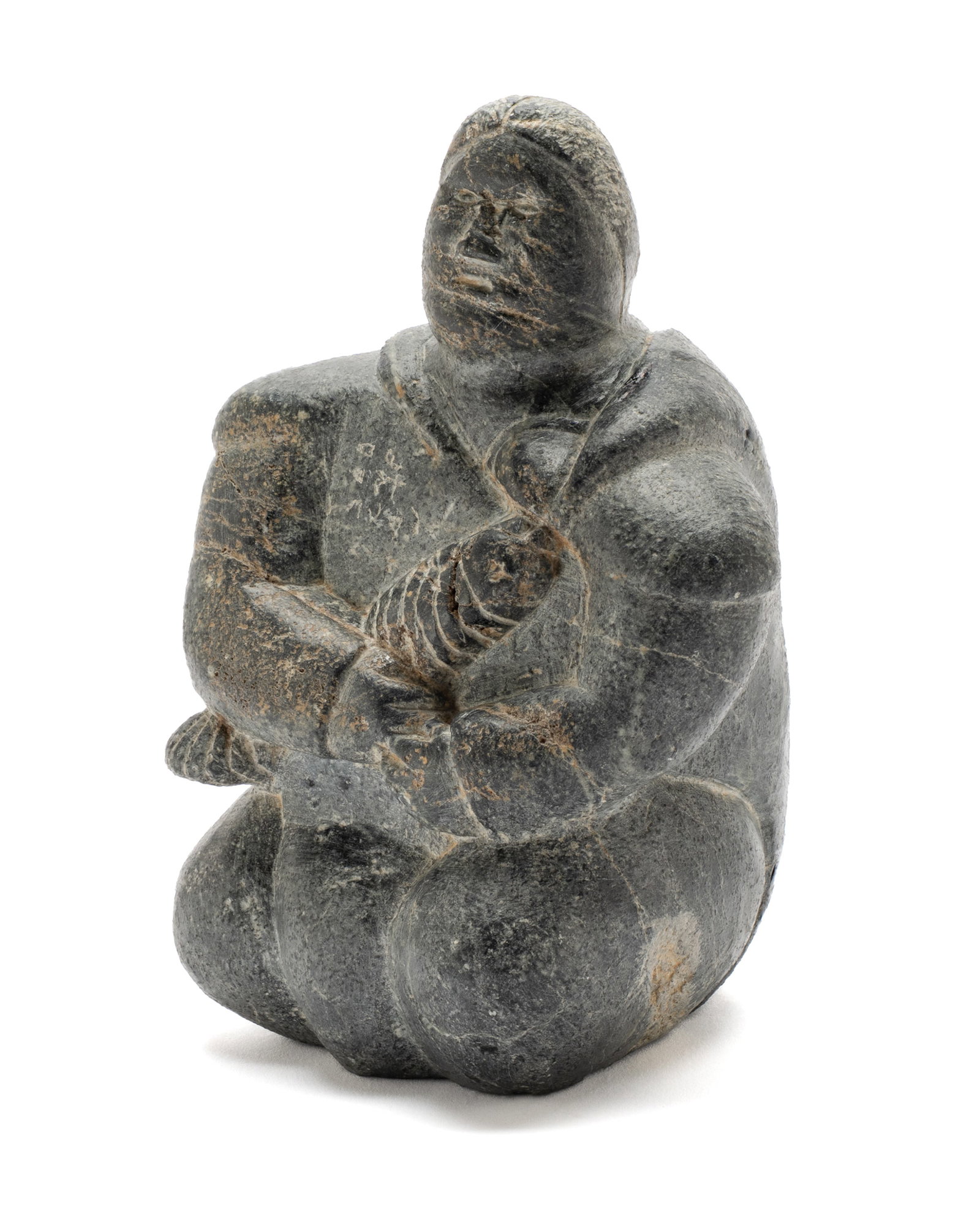 NANCY PUKINGRNAK AUPALUKTUQ, INUIT, Woman who Adopted a Caterpillar, 1973: NANCY PUKINGRNAK AUPALUKTUQ (1940-) QAMANI'TUAQ (BAKER LAKE) Woman who Adopted a Caterpillar, 1973 stone, 6.25 x 4 x 4 in (15.9 x 10.2 x 10.2 cm) inscribed, “ᐊᓇ / ᐊᔨȐ