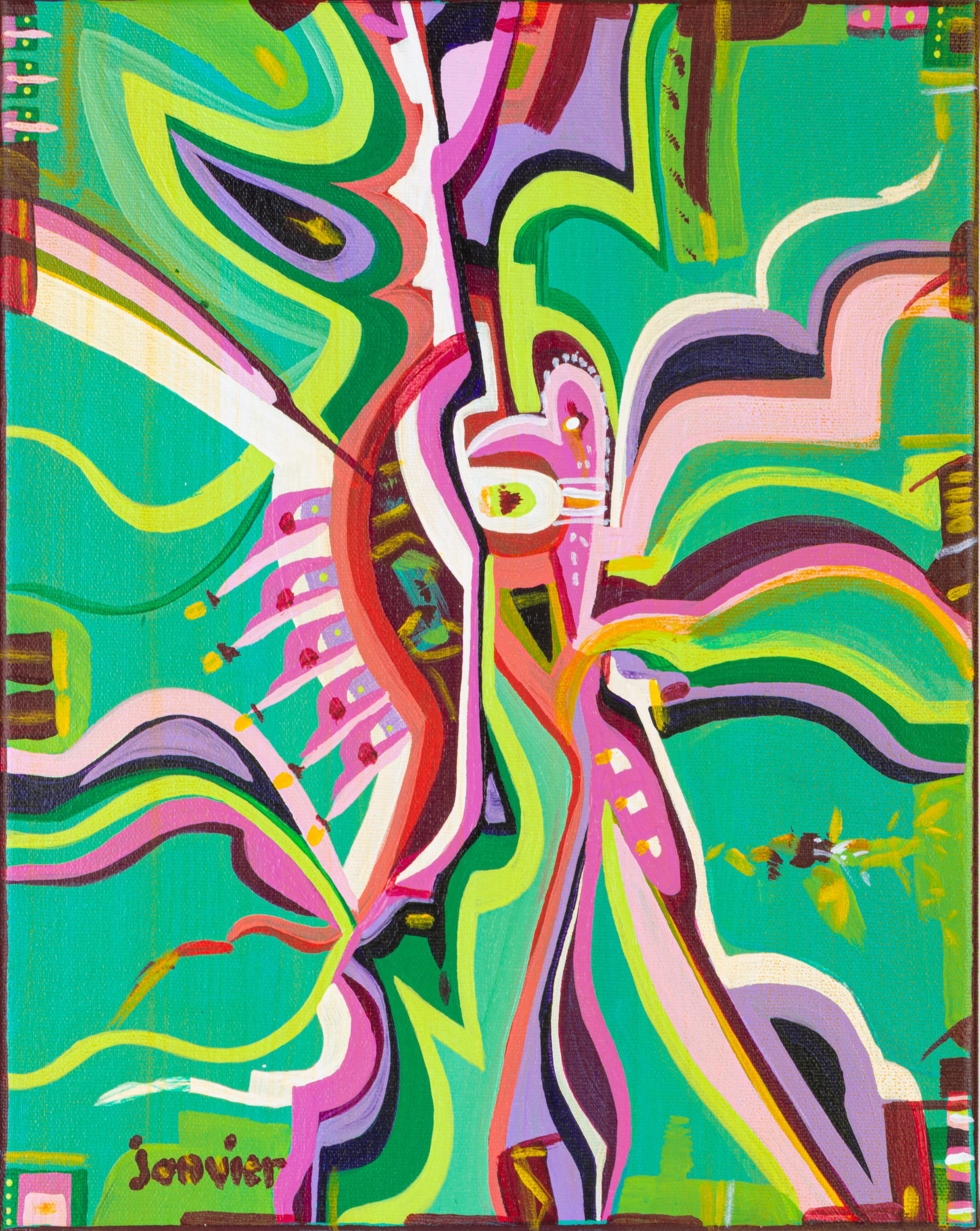 ALEX JANVIER, FIRST NATIONS, Pink Bird, 30 Oct 2020: ALEX JANVIER, C.M., A.O.E., R.C.A., (1935-2024) DENE SULINE AND SAULTEAUX Pink Bird, 30 Oct 2020 acrylic on canvas, 14 x 11 in (35.6 x 27.9 cm) signed, "Janvier"; dated and titled, "MMXX-X-30 / PINK B