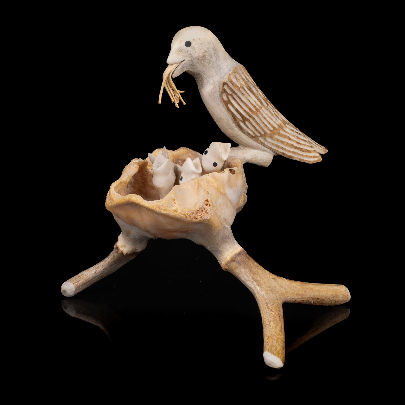 PETER MORGAN, INUIT, Mother Bird Feeding Fledglings, c. 1978-1980 (1 of 6)