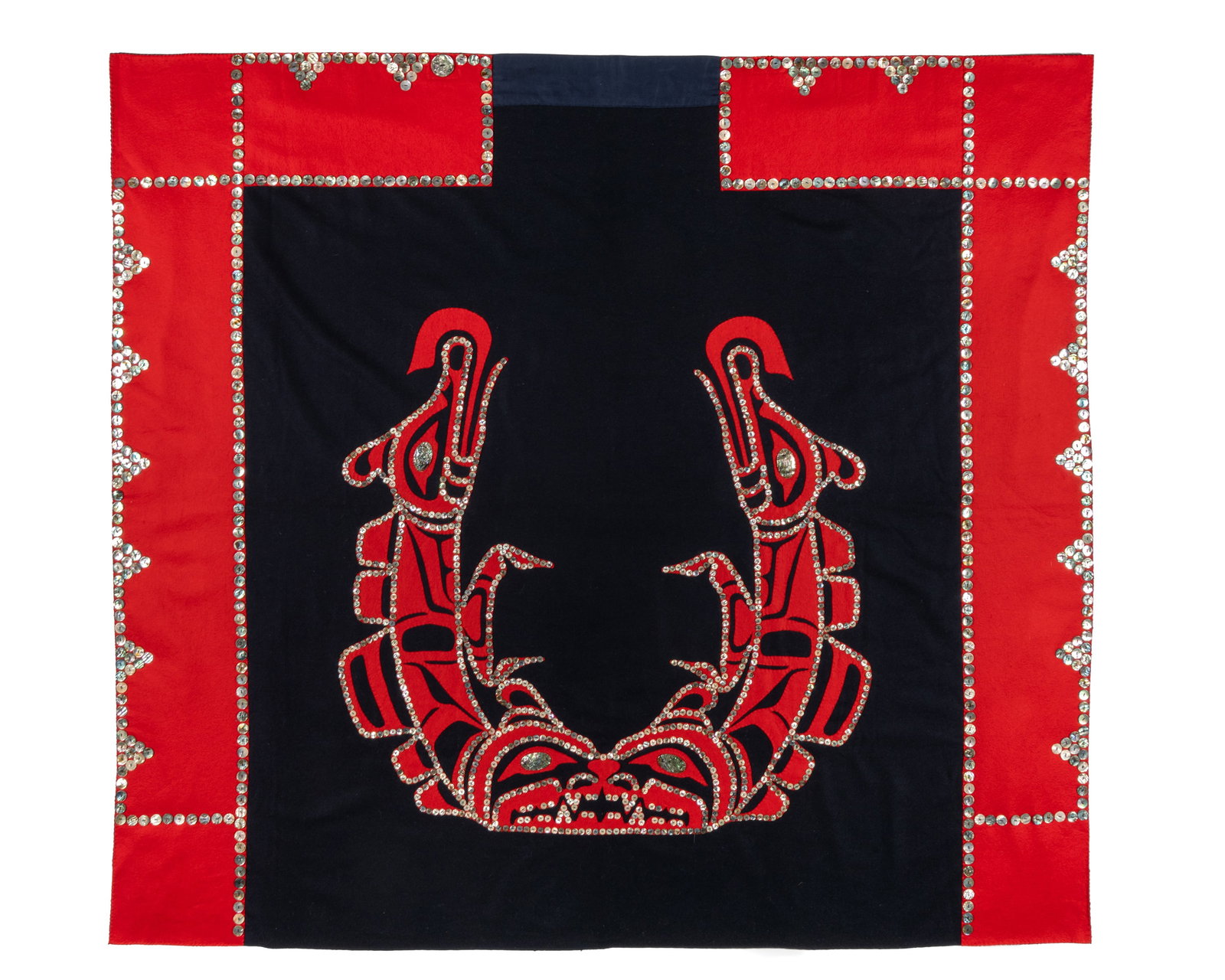 UNIDENTIFIED KWAKWA̱KA̱ʼWAKW ARTIST, Model Button Blanket with Sisiyutł (Sisiutl (1 of 2)