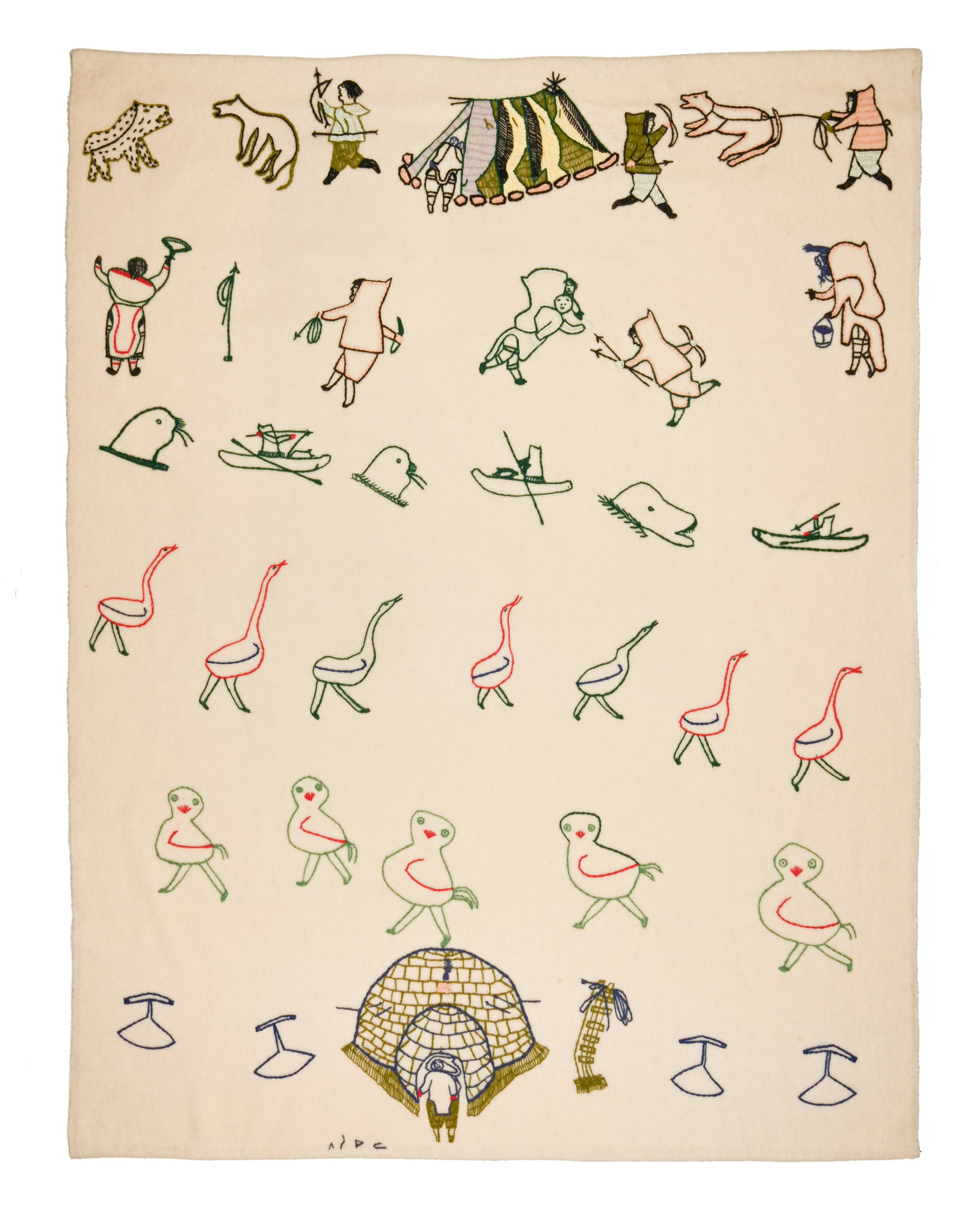 PITSEOLAK ASHOONA, INUIT, Untitled Work on Cloth (Life on the Land), early 1960s (1 of 3)