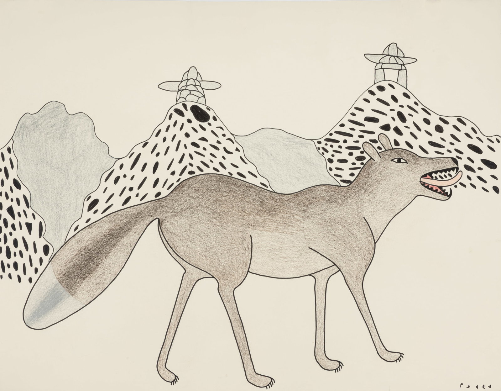 KENOJUAK ASHEVAK, INUIT Untitled (Trotting Wolf, Calling Out), 1988/89: KENOJUAK ASHEVAK, C.C., R.C.A. (1927-2013) KINNGAIT (CAPE DORSET) Untitled (Trotting Wolf, Calling Out), 1988/89 coloured pencil, graphite, and felt pen on wove Ragston SN watermarked paper, 20 x 23.5