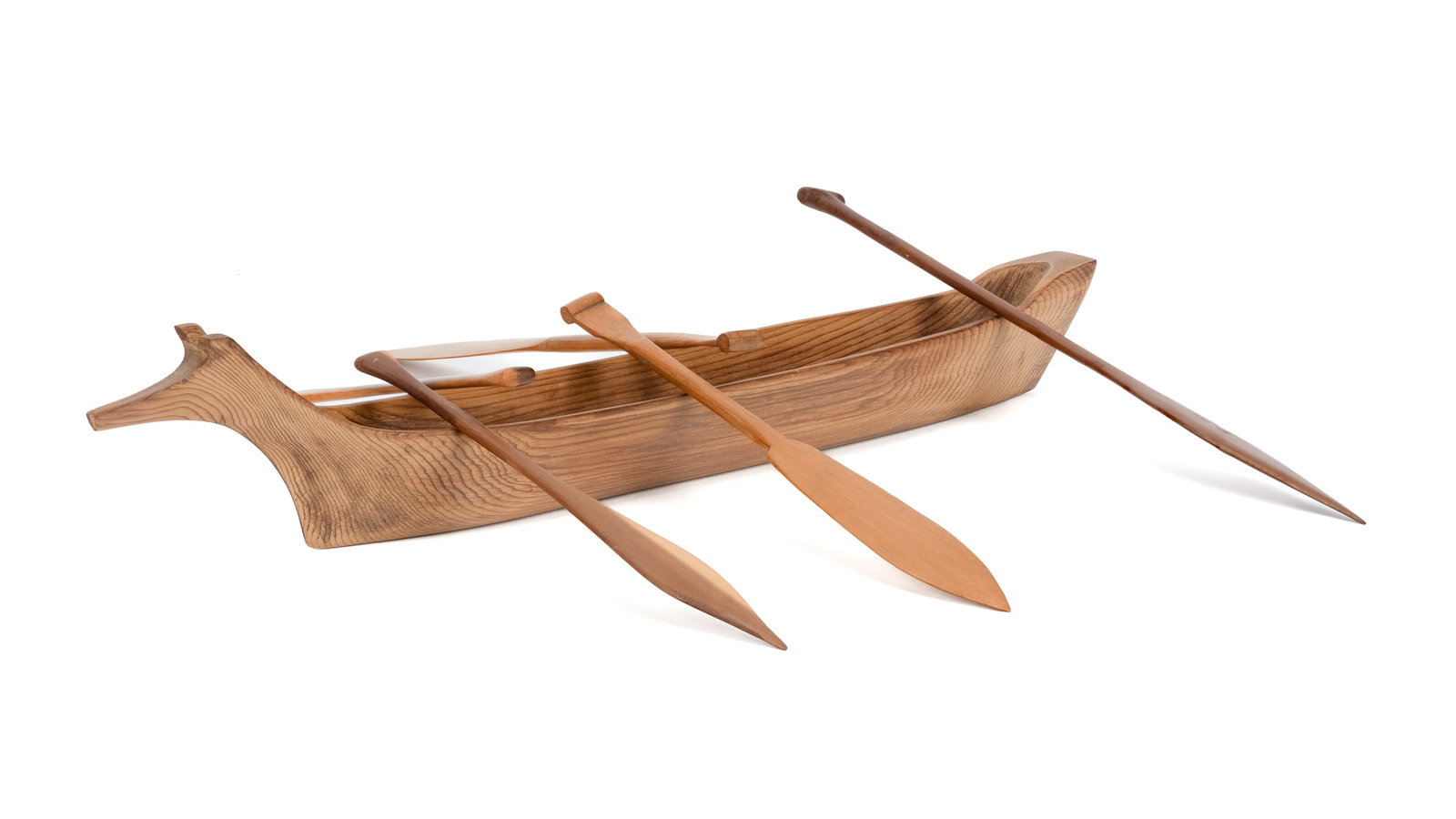 UNIDENTIFIED COAST SALISH OR NUU-CHAH-NULTH ARTIST, Model Canoe with Paddles, c. 1980s (1 of 5)