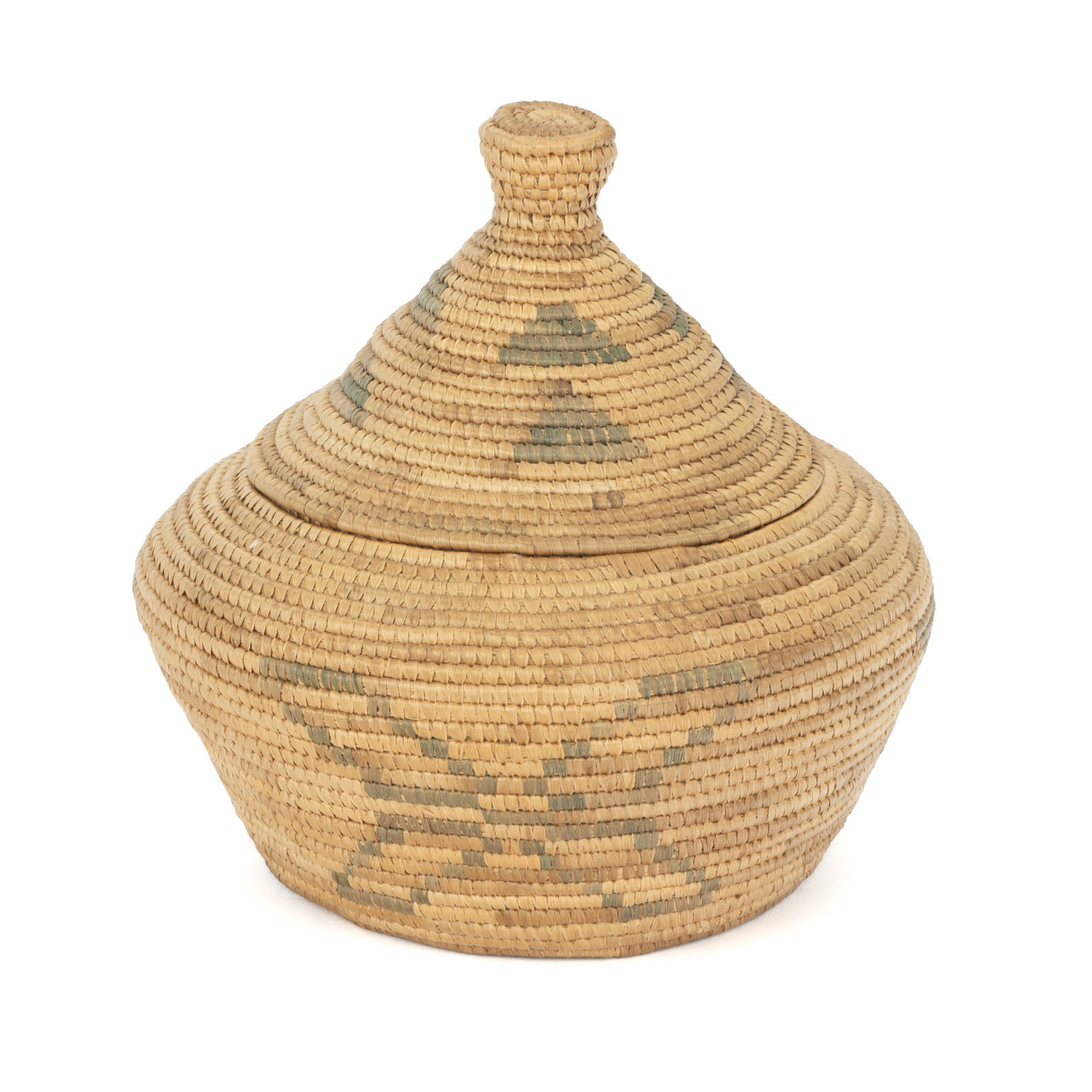 UNIDENTIFIED INUVIALUIT or YUPIK ARTIST, Lidded Coiled Grass Basket with Tall Conical Lid, late 20th (1 of 6)