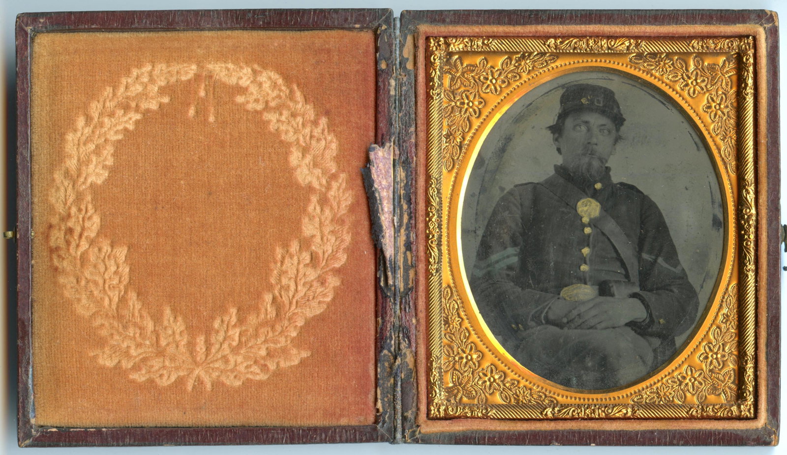 Identified Civil War Tintype- 1st NY Dragoons: Identified Civil War Tintype- 1st NY Dragoons Sixth plate tintype of a non-commissioned officer identified on the reverse of the plate by a modern note as Corporal William Manning of the 1st New York 