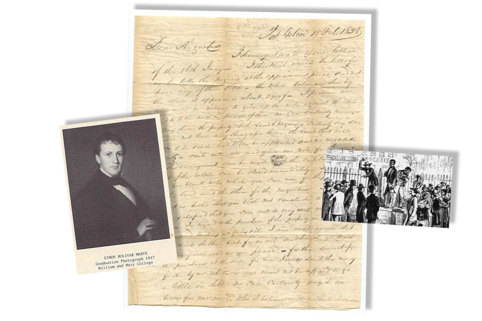 Letter Regarding Sale of Slaves- Virginia: Letter Regarding Sale of Slaves- Virginia 2pp. Letter written in 1838 regarding the sale of Marye family slaves in Page County, VA. The author writes his brother, Frederick Augustus Marye, in relation