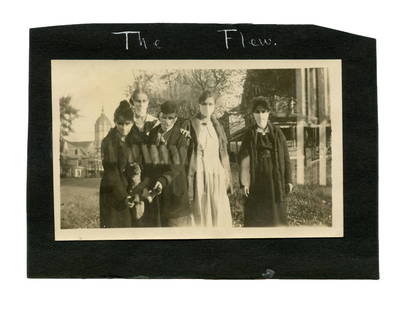 1918 Spanish Flu- Rare Photo of Subjects in Masks!: Rare photo taken in 1918 of students at the University of Missouri wearing masks due to the Spanish Flu. Taken from an album. [Photography]