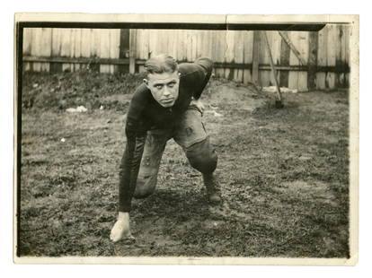 Early Photo of Columbus, Ohio Football Player: Early 20th century photograph found in a Columbus, Ohio estate of a determined football player. [Photography] [Buckeyes] [OSU]