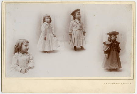 Artistic Cabinet Card of Victorian Boy: Artistically rendered, this cabinet card depicts a young boy in a series of different views. The subject is identified on the reverso in ink. Wonderful example of how how young boys were dressed in th