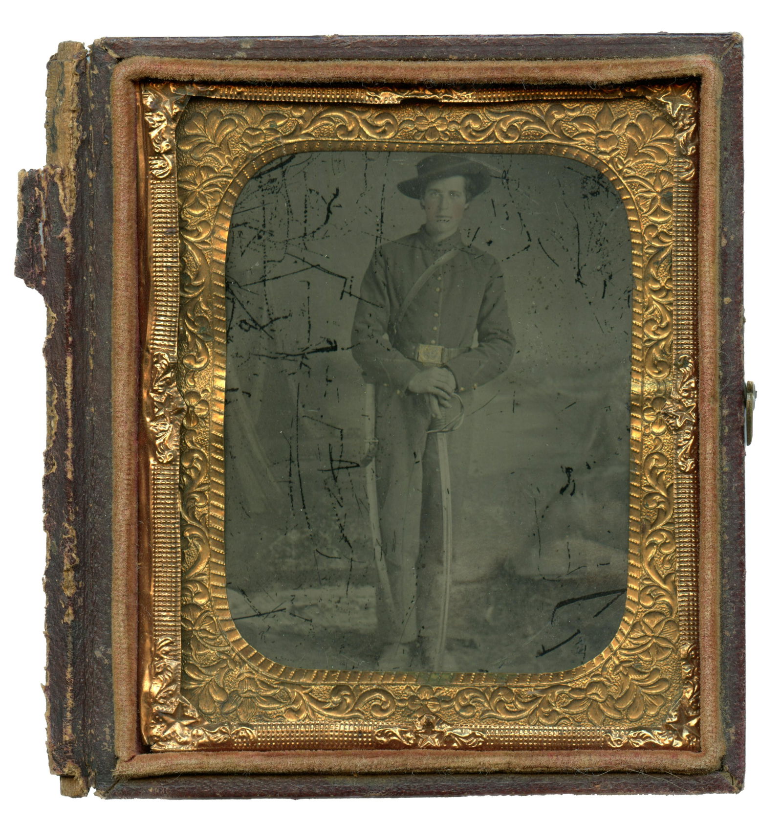 Tintype of Civil War Cavalryman, Patriotic Backdrop (1 of 1)