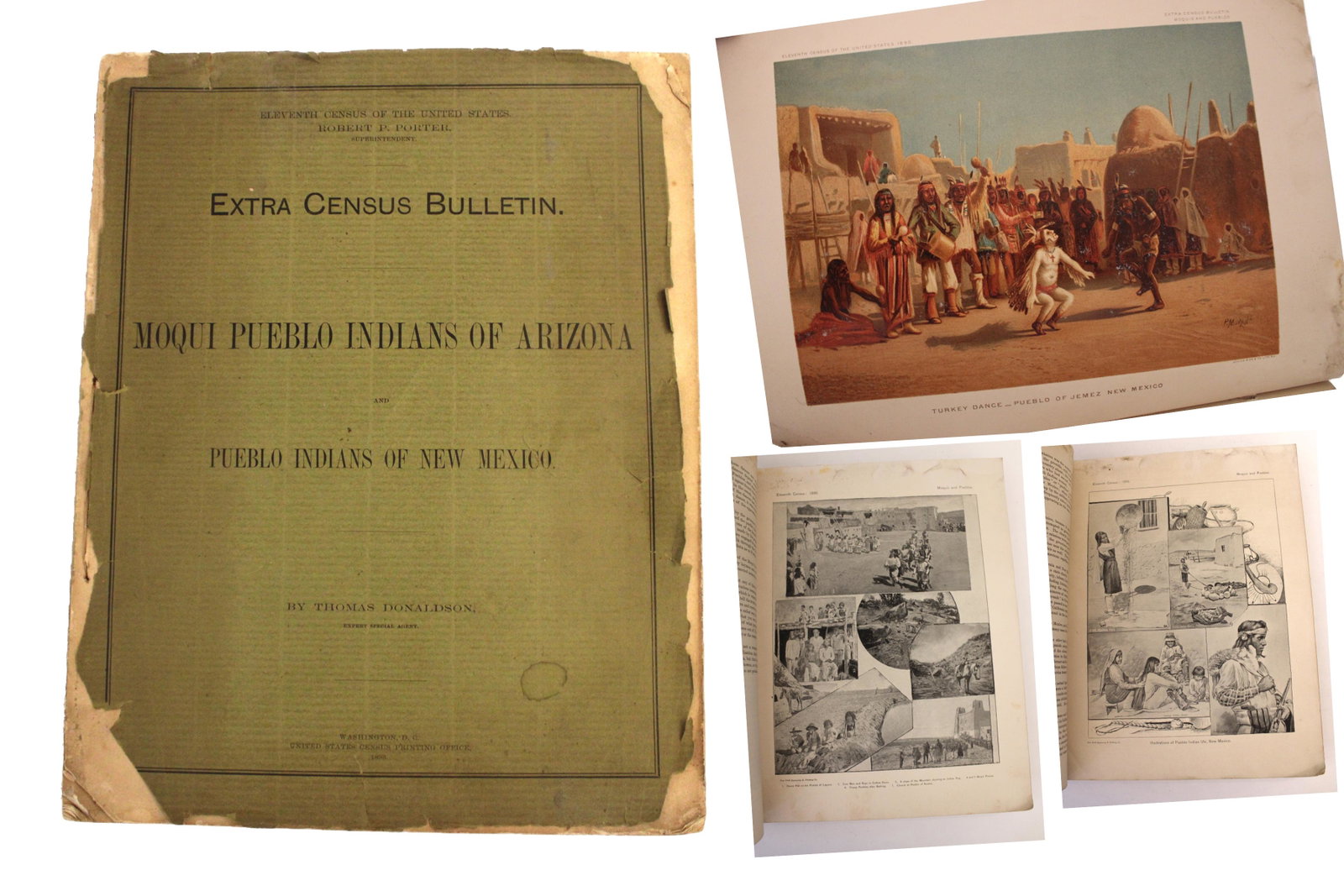 1893 "Indian Census" Pueblo Indians of New Mexico: Rare 1893 census of Native Americans living in New Mexico. Includes historical and cultural descriptions, as well as several colorized illustrations. [Native American] [Western Americana]