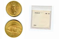 $20 Gold 1916-S Saint-Gaudens' Double Eagle MS-62