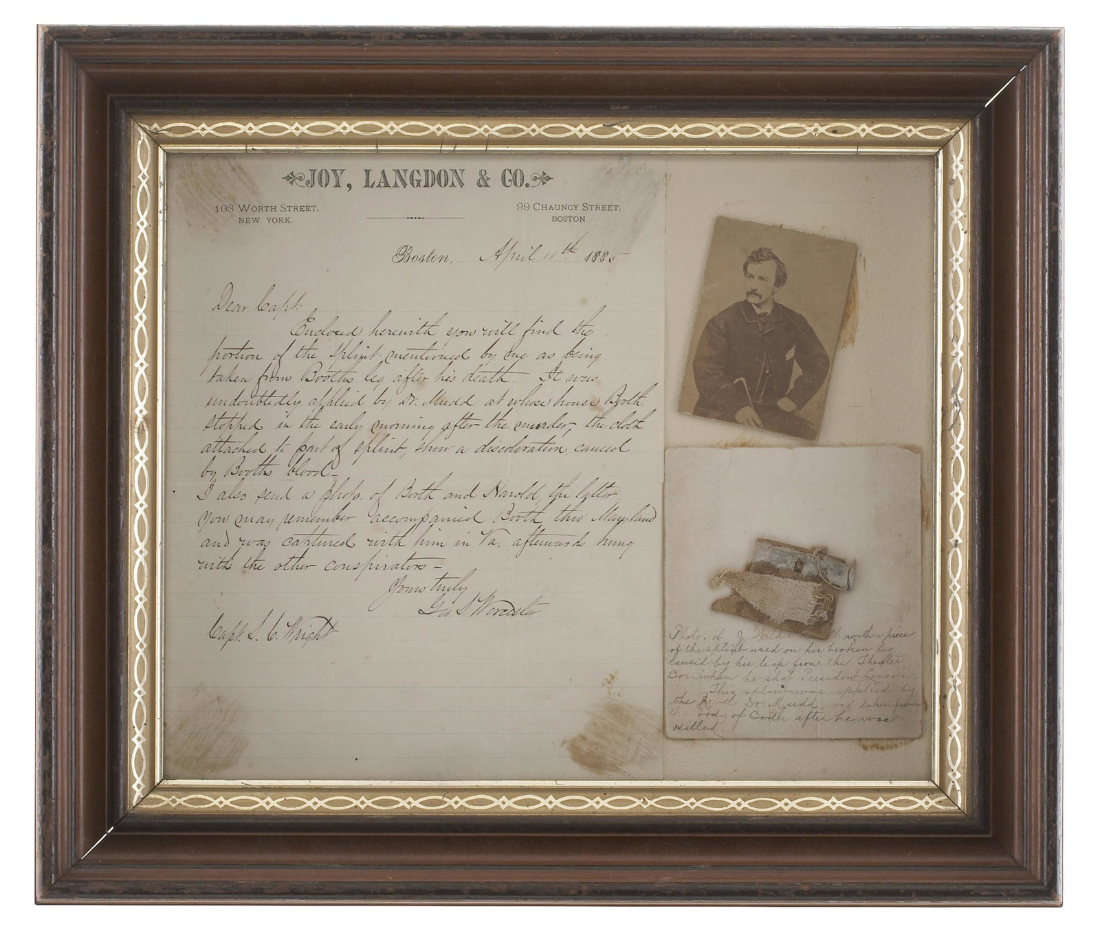 Historic Piece of John Wilkes Booth's Splint (1 of 3)