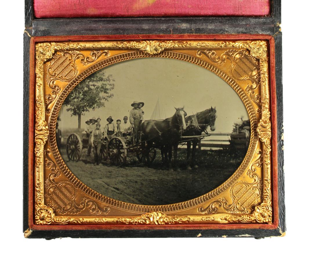 Half Plate Tintype of Workers & Horse-Drawn Vehicle (1 of 2)