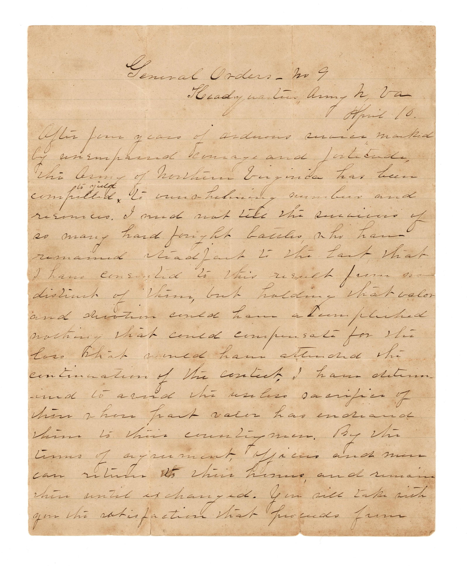 [Civil War, Confederate] Gen. Lee’s Farewell Address  (1 of 2)