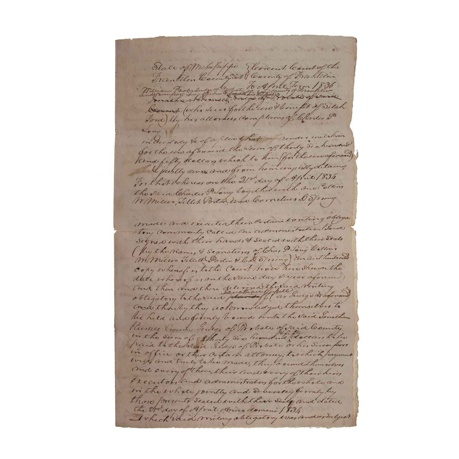 [slavery & Abolition]. 3 1836 Mississippi Court Docs Re Mis