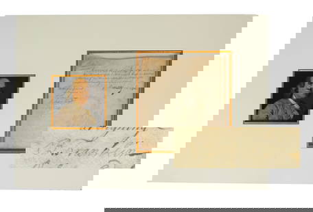 Early Benjamin Franklin Signed Document. Philadelphia, 15 May 1733.: EARLY DOCUMENT SIGNED BY BENJAMIN FRANKLIN Partial document signed by Benjamin Franklin. [Philadelphia, Pennsylvania], 17 May 1733. 7 1/8 x 7 3/4 in., on vellum, float mounted in double-sided mat