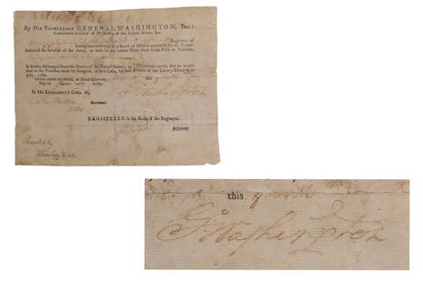 George Washington Signed Discharge: Partly printed discharge document signed by George Washington, as Commander in Chief of the Armies of the United States. Newburgh, [New York], 4 January 1783. 1 page, ## x ## in. Undersigned by Washin