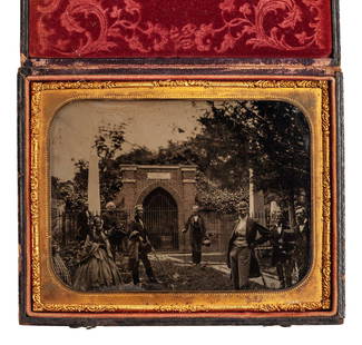 Washington&#8217;s Tomb [Ambrotype]: Half plate ambrotype of Washington’s Tomb. c. 1857. Large half plate ambrotype, housed in a full leatherette case, likely struck by a Virginia photographer who operated at or near Arlington in the m