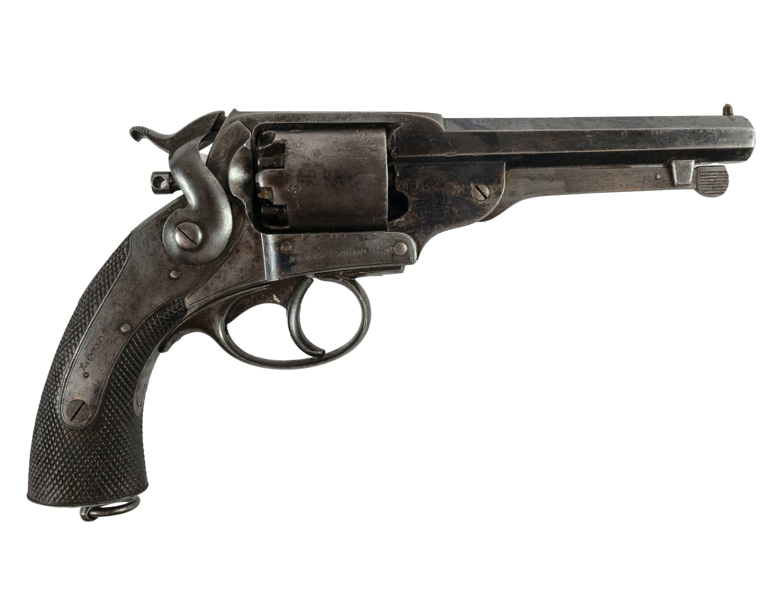 Confederate Blockade Run Kerr Revolver: Kerr's patent revolver, 5-shot, 54 bore (approx. .44 caliber) single-action revolver. London: London Armoury Company, n.d. Engraved "London Armoury" on lock and stamped in oval on left frame. "Kerr's 