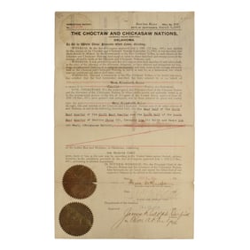 [NATIVE AMERICANS] Chocktaw & Chickasaw Homestead Land Grant