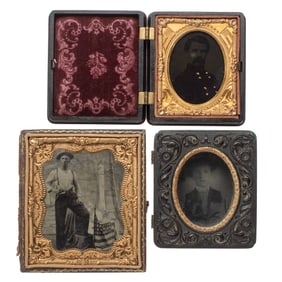 [EARLY PHOTOGRAPHY] (3) Cased Images of Men, One Identified as Union Officer