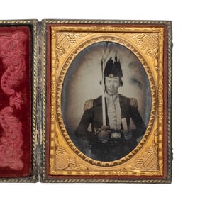 [AMBROTYPE] Militiaman with Sword and Plumed Bicorn