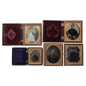 [EARLY PHOTOGRAPHY] (5) Cased Images of Men, Mostly Soldiers