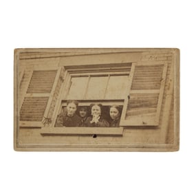 [EARLY PHOTOGRAPHY] Outdoor View of Subjects at Window