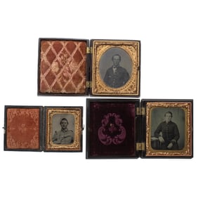 [EARLY PHOTOGRAPHY] (3) Cased Images of Young Soldiers, One Armed