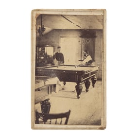 [EARLY PHOTOGRAPHY] Men Shooting Billiards