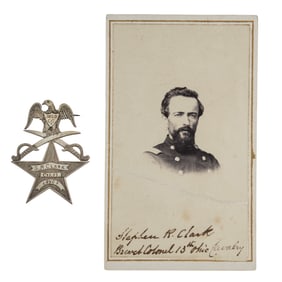 [CIVIL WAR] Silver Badge & CDV, Bvt. Col.Stephen R. Clark, 13th Ohio Cavalry