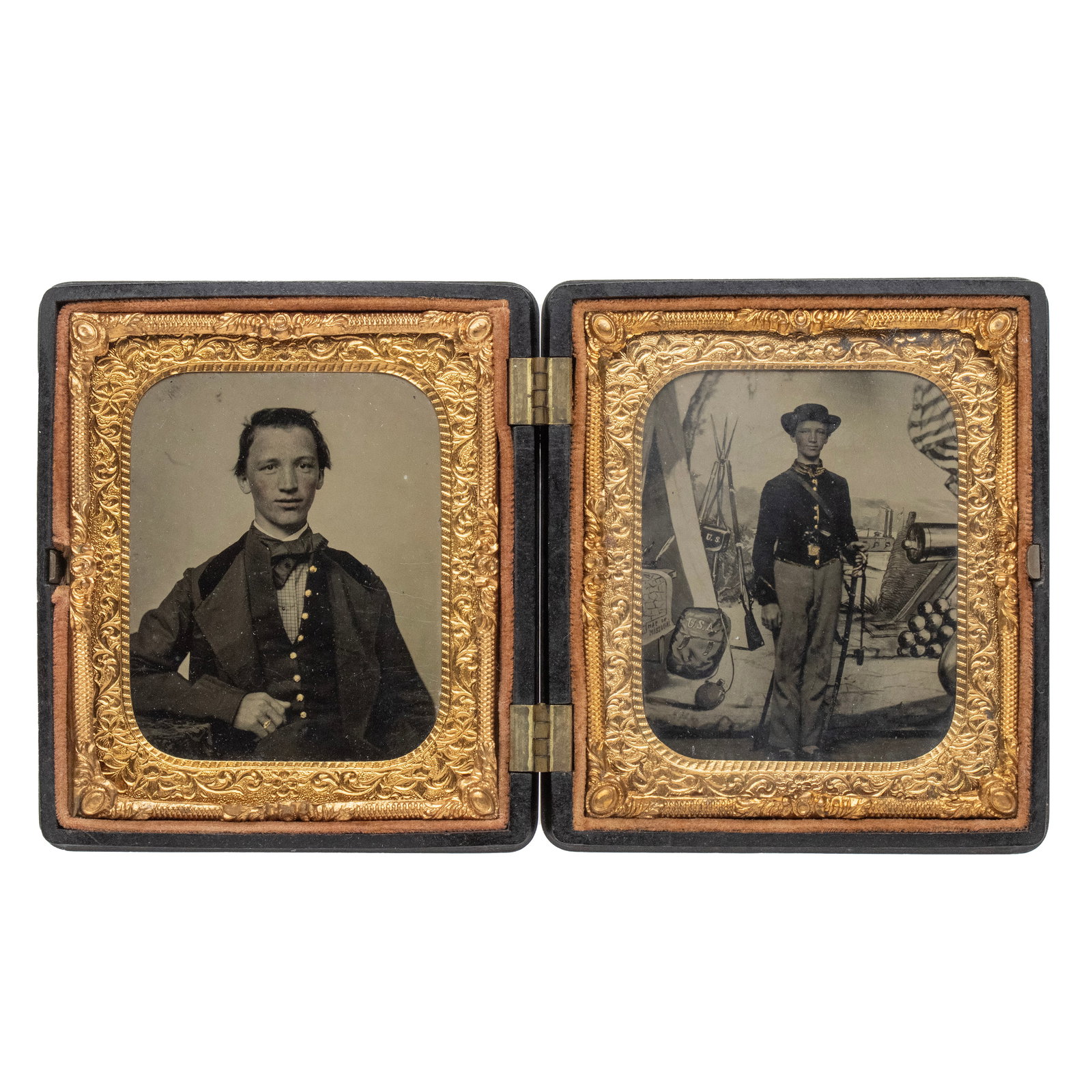 [TINTYPE] (2) Identified Cavalryman, Before and After Enlisting (1 of 3)