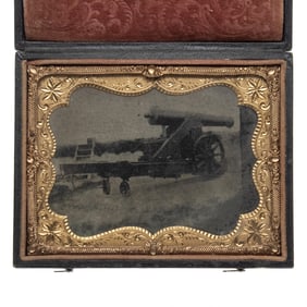 [CIVIL WAR] 32-Pounder Cannon at Coastal Fort, Quarter Plate Tintype