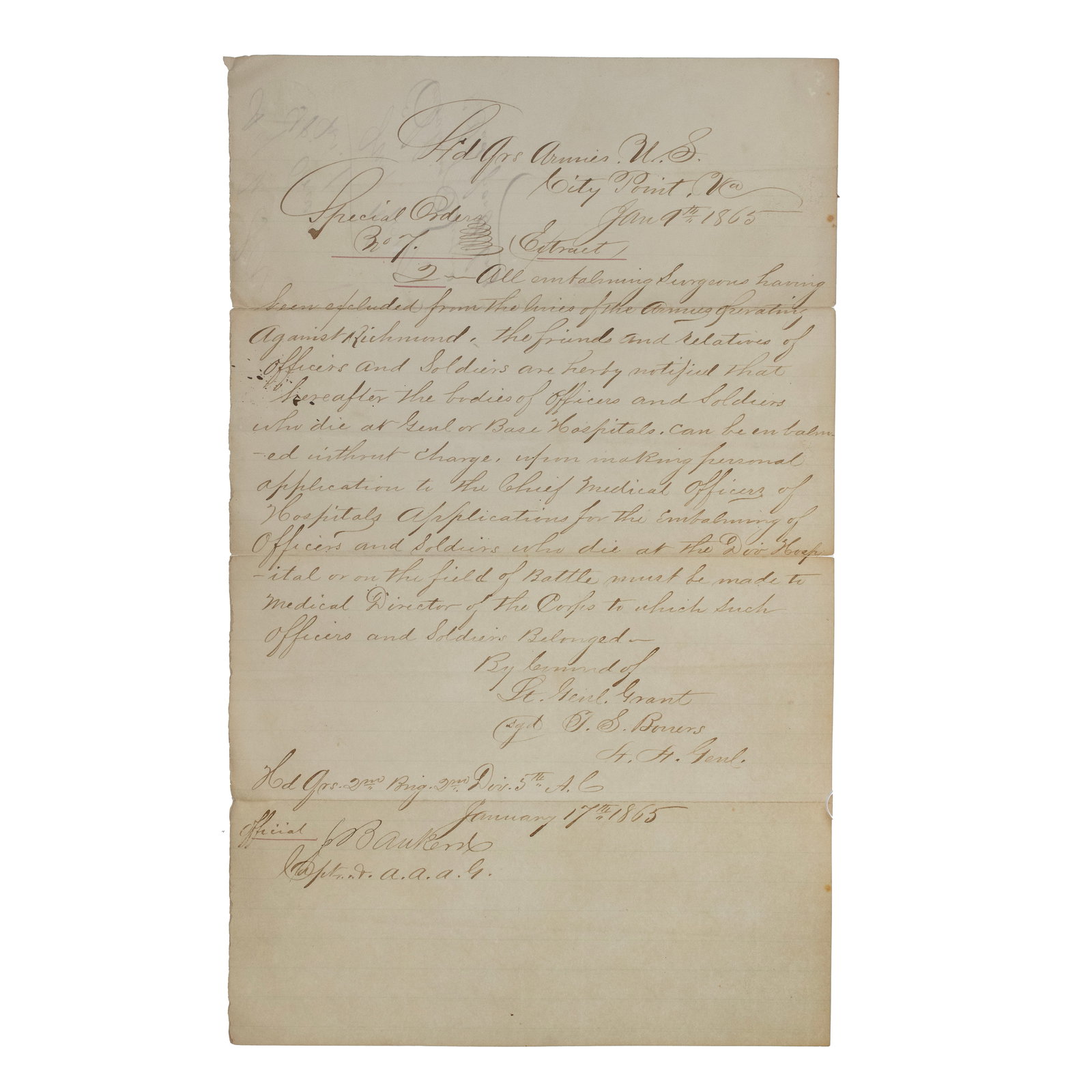 [CIVIL WAR] Grant's Special Orders for Free Embalming Services (1 of 2)