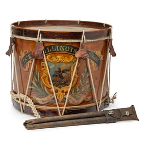 [CIVIL WAR] 78th Illinois Presentation Painted & Engraved Bass Drum and Sticks