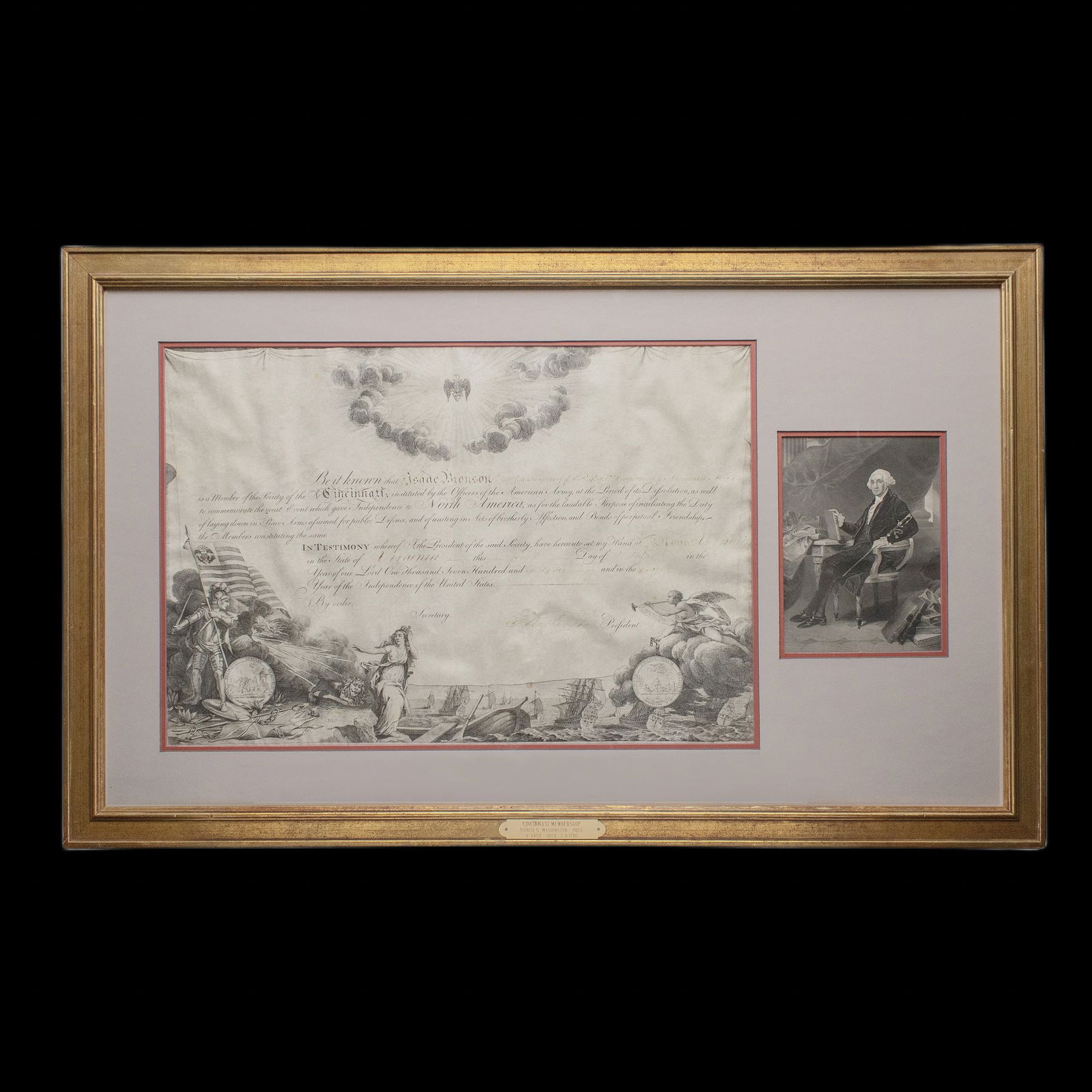 [WASHINGTON] Washington Signed Society of the Cincinnati Membership Certificate
