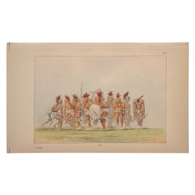 [NATIVE AMERICAN] George Catlin Lithograph, "The Begging Dance"