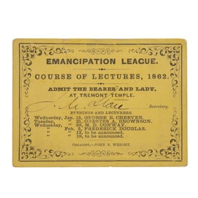[ABOLITION] Frederick Douglass Lecture, 1862 Emancipation League Ticket