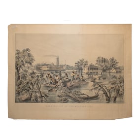 [RECONSTRUCTION] Currier & Ives â€œ'High Water' in the Mississippi" Lithograph